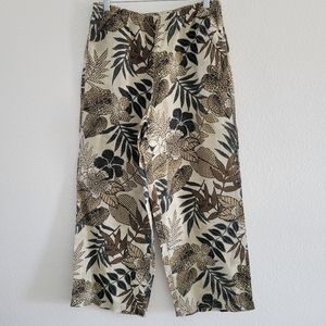 Hot Cotton 100% Linen Wide Leg Cropped Pants Tropical Neutral Print size Medium